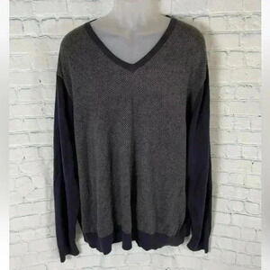 Lands' End Sweater Men Size XXL‎ Navy Blue Textured Pullover Supima Cotton knit